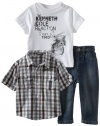 Kenneth Cole Baby-Boys Infant 3 Piece Shirt with Tee and Jean, Green/Brown, 12 Months