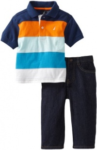 Nautica Sportswear Kids Baby-boys Infant Short Sleeve Striped Polo with Pant, Mandarin, 12 Months