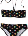 Roxy Kids Girls 7-16 Shirred Bandeau Two Piece Swimsuit Set, New Black, 10