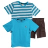 American Hawk Little Boys 3 Piece Blue Gray Striped V-neck Shirt Cargo Shorts