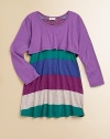 With a skirt in a rainbow of stripes, this darling dress is an entire outfit in one easy piece.CrewneckLong sleevesDress underlay50% cotton/50% modalMachine washImported