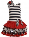 Size-6, Navy, BNJ-8036R Striped Knit to Multi Tiered Mix-Print Drop Waist Dress,R38036 Bonnie Jean Little Girls Girl Party Dress