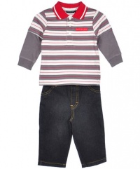 Calvin Klein Baby-boys Newborn Polo Long Sleeve Tee And Jean, Assorted, 3-6 Months