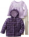 Calvin Klein Girls 2-6X Toddler Plaid Hooded Jacket With Lilac Tee And Pant