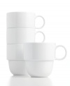 Keep the table and kitchen clean with Stax Living dinnerware. A pure white glaze adorns mugs for everyday use, in a shape designed for efficient stacking and storage. Perfect for small spaces!