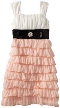 Ruby Rox Kids Girls 7-16 Colorblock Ruffle Dress, Ivory/Peach, 10