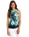 T Tahari Women's Dawn Printed Printed Halter Blouse, Seahorse, Large