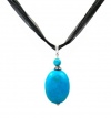 Necklace - N66 - Genuine Semi Precious Gemstone on Five-Strand Organza and Cotton Cord + 2 Extension Chain - Oval Shape ~ Turquoise