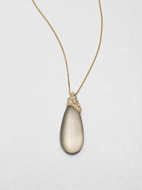 From the Lucite Modular Collection. A sensuously smooth teardrop of hand-painted, hand-sculpted Lucite has a jeweled golden cap set with Swarovski crystals and sapphire-colored glass, hanging from a golden chain.Crystal and glassLuciteGoldtoneChain length, about 16 plus 3 extenderLobster claspMade in USA