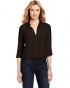 Splendid Women's Double Pocket Shirt, Black, Medium