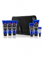 For the guy on the go. Contains six head-to-toe grooming products in a black micro-fiber bag. Makes a great starter kit. Beard Lube Conditioning Shave, 3 oz. All-Over Wash for Face, Hair and Body, 3 oz. Double Duty Face Moisturizer SPF 20, 1.5 oz. Face Buff Energizing Scrub, 3 oz Industrial Strength Hand Healer, 3 oz. Intense Therapy Lip Balm SPF 25, 0.25 oz. 