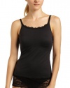 Flexees Women's Flexees Fat Free Dressing Lace Trim Tank,Black,Medium