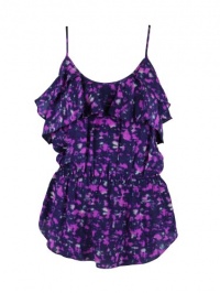 Rebecca Taylor Womens Purple Cobalt Batik Silk Ruffled Scoop Tank Top 4