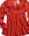 GUESS Kids Girls Little Girl Embroidered Raglan Babydoll , ORANGE (4)