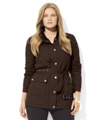 Cut for a classic fit from diamond-quilted microfiber, Lauren Ralph Lauren's belted plus size jacket is the ultimate in cool-weather style.