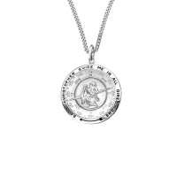 Men's Sterling Silver Round Saint Christopher Pendant Necklace with Compass Design, 24