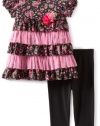 Sweet Heart Rose Baby-Girls Infant Tiered Floral Legging Set, Pink/Black, 24 Months