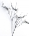 Glistening beauty. These precious birds nest upon your tree in shimmering silver and white sparkles for a festive air. Twist and bend the branches to get the perfect setup.