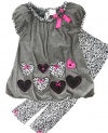 Nannette Kids Set, Little Girls Heart Tunic and Animal Print Leggings, Pink/Grey, 2T