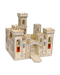 Play the knight in shining armor in your very own medieval castle! This wooden play castle folds for easy storage or opens for hours of engaging play