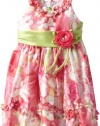 Jayne Copeland Girls 2-6X Watercolor Floral Print Dress With Ruffles, Pink, 6