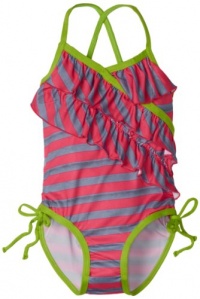 Pink Platinum Girls 2-6X Heather Stripe One Piece Swimsuit, Fuschia, 4