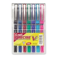 Pilot Precise V5 Stick Rolling Ball Pen, Micro Point, 7 Assorted Barrel/Ink Colors, 7 per Pack (26015)