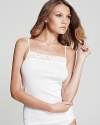 A cute camisole from Hanro with an embroidered lace neckline and shoulder straps. Style #1484