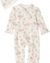 Little Me Cabbage Rose Footie, White Floral, 3 Months