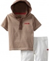 Calvin Klein Baby-boys Infant Hooded Tee with Cargo Shorts, Taupe, 18 Months