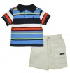 Nautica Baby-Boys Infant 2 Piece Striped Polo Short Set, Dragonfly, 24 Months