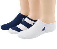 Ralph Lauren Kid's Striped and Solid Ankle Socks Three Pack - White/navy