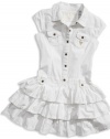 GUESS Kids Girls Big Girl Shirtwaist Tiered Dress, WHITE (10/12)