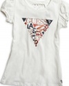 GUESS Kids Girls Big Girl Puff Sleeve Triangle Tee, WHITE (14)