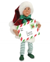 Special delivery! This dedicated kindle doesn't leave anything to chance, collecting and sorting all of Santa's mail himself. An adorable figurine with the unmistakable style of Byers' Choice.