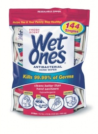 Wet Ones Singles Antibacterial Cleansing Wipes, Fresh Scent, 144 Count