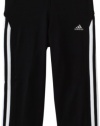 adidas Girls 7-16 Clima Three-Quarter Tight, Black/White, Large