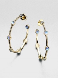 From the Estonia Collection. Graceful hoops with a rich beaded texture are dotted with bezel-set stones of crystal over mother-of-pearl for a lovely, light-catching effect.CrystalMother-of-pearlBronzeDiameter, about 2Post backMade in USA