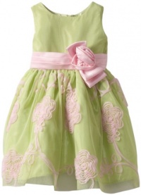 Jayne Copeland Girls 2-6X Floral Soutache Mesh, Lime, 4