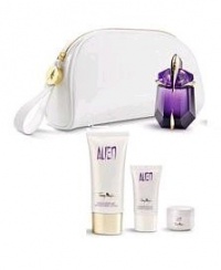 ALIEN by Thierry Mugler Gift Set for WOMEN: EAU DE PARFUM SPRAY REFILLABLE 1 OZ & RADIANT BODY LOTION 3.4 OZ & RADIANT BODY CREAM .5 OZ & RADIANT SHOWER GEL 1 OZ & POUCH