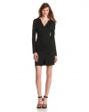 HALSTON HERITAGE Women's Long Sleeve V-Neck Ponte Dress, Black, 4