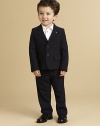 Your little boy will look the part of a sophisticated young man in this elegant, understated classic Armani design of fine