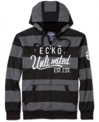 Tackle your errands with this 2 tone bold horizontal stripe drawstring hoodie by Ecko Unltd.