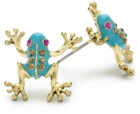 Betsey Johnson Teal and Gold Frog Stud Earrings