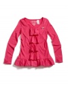 GUESS Kids Girls Ruffle Front Tee, DEEP PINK (10/12)