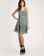 Tiered skirt and sassy scoopback enliven this striped silk number. ScoopneckSleevelessTiered skirtScoopbackAbout 23 from natural waistSilkDry cleanImported