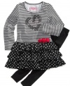 Stripes and polka dots galore! Add a sequined heart and your little one will dazzled by her Flapdoodles dress set.