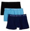 HUGO BOSS Men's 3 Pack Boxer In Multi, Blue/Light Blue/Black, Large