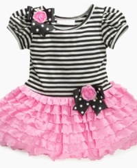 Get groovy. Swing her around and have some fun in this adorable striped ruffle dress from Bonnie Jean.