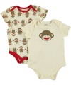 2 Pack of Sock Monkey Onesie Bodysuits by Baby Starters - Brown - 3-6 Mths